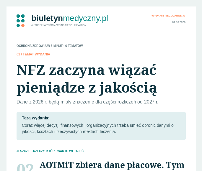 NFZ zaczyna wiązać pieniądze z jakością — Biuletynmedyczny.pl z 1 października 2026